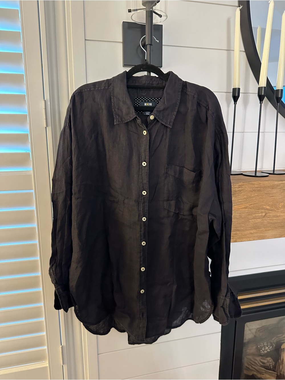 Anthropologie 100% Linen Black Button-Down Linen Shirt
